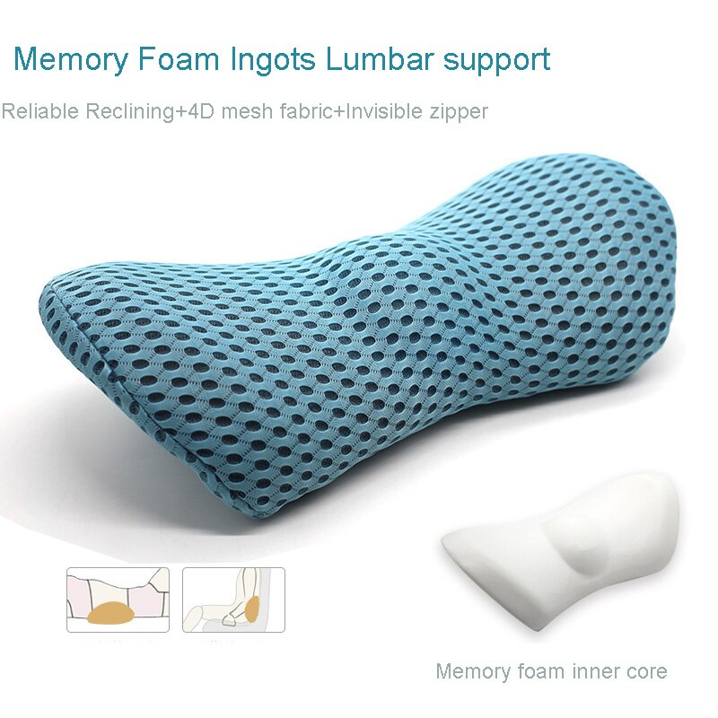 Slow Rebound Memory Cotton Lumbar Support Pillow for Office Chair Multi-Functional Car Back Pillow Waist Protect Cushions HM014: Reseau blue