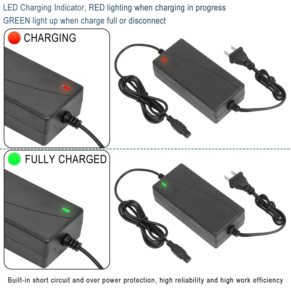 42v 2A Lithium Electric E Bike Battery Charger Li ion Chargers for Ebike Hoverboard Self-Balancing Scooter Bicycle Accessories