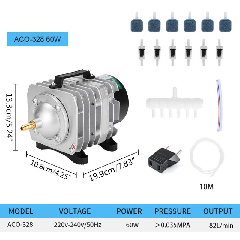 ACO-208/308/318 Fish Tank High Flow AC Electromagnetic Aquarium Air Compressor Pond Oxygen Pump