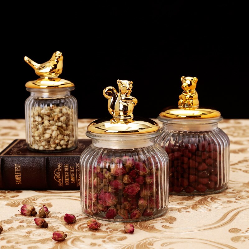 Réservoir de stockage scellé plaqué or de style européen, pot de lait en poudre pour bébé, matériau en verre, caddie à thé, café, boîte de rangement, ZL866