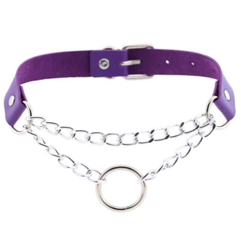 Punk choker collar for women necklace Goth Silver color chain leather choker collar women chocker girls emo jewelry: Purple