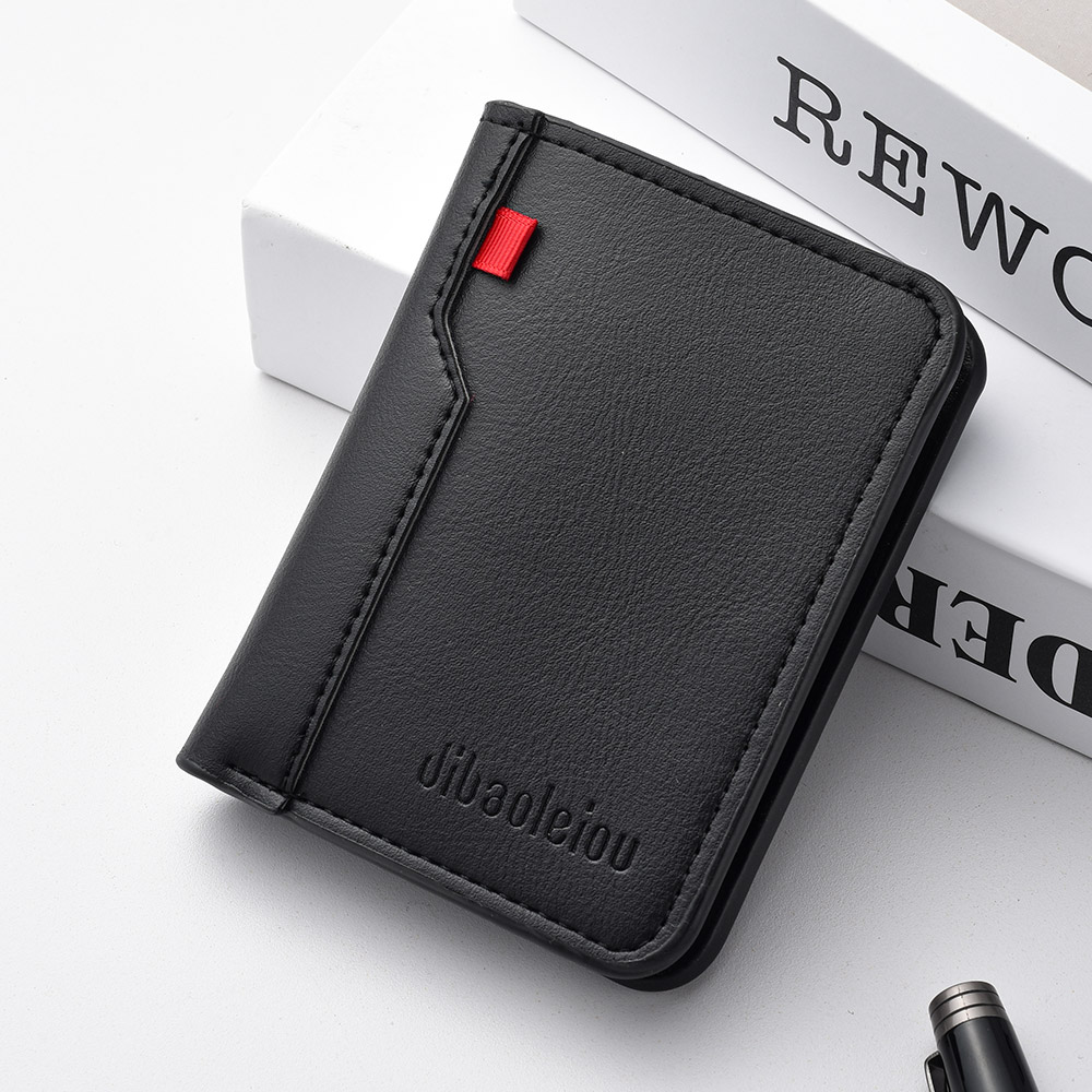 Mini portefeuille Ultra-fin en cuir PU souple pour hommes, 1 pièce, porte-cartes de crédit, court et Vertical, de: Black