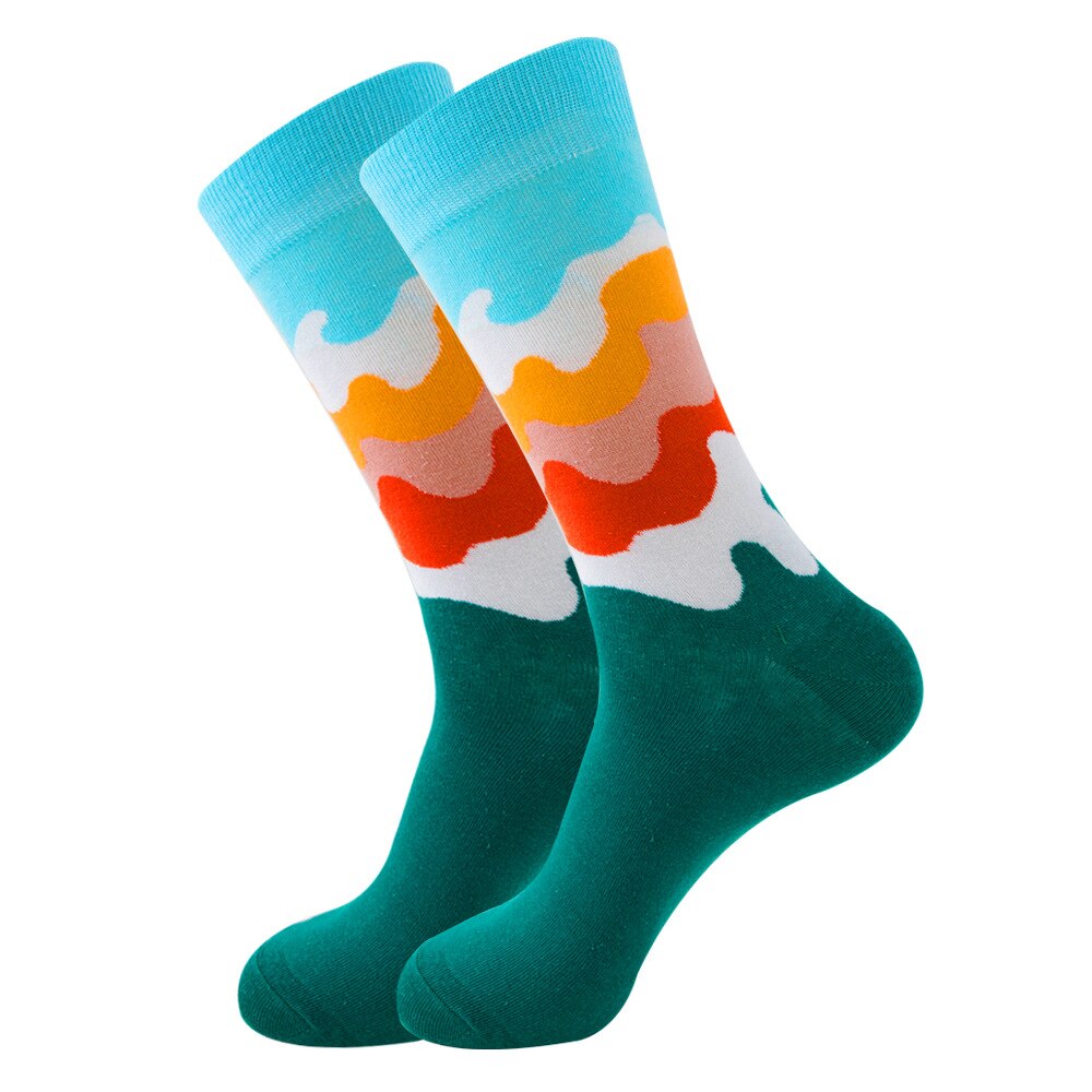 1Pair Cycling Sock Men Sports Socks Combed Cotton Cartoon Animal Fruit Geometry Universe Food Drink Funny Cute Skateboard Socks: type 37