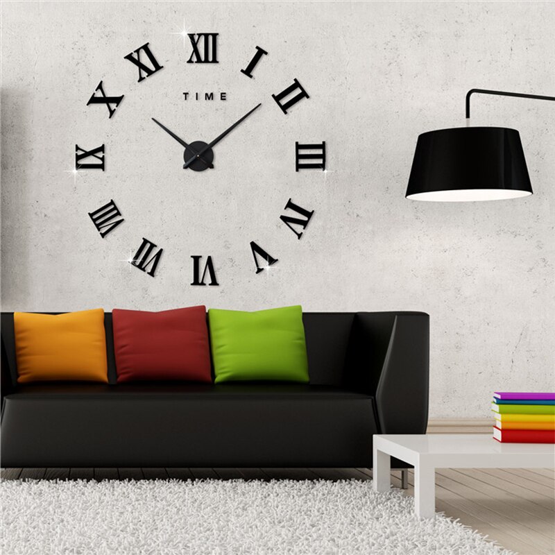 Digital wall clock Roman numerals 3D large round wall clock DIY self adhesive living room clocks for home