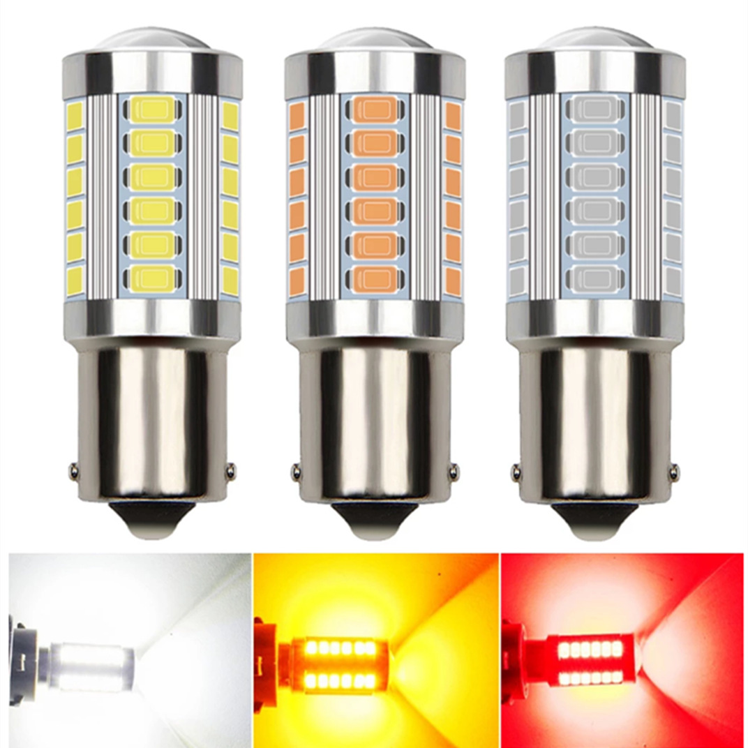 1 Uds PY21W P21/5W 1156 Ba15s 1157 Bay15d para bombillas LED de coche luz de señal de giro 12V 33SMD 7000K luces de estacionamiento inverso de freno blanco