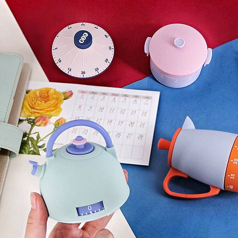 Kitchen Timer Pot Kettle Shape 60 Minutes Mechanical Timer Countdown Timer Alarm Clock Reminder for Cooking Gadgets