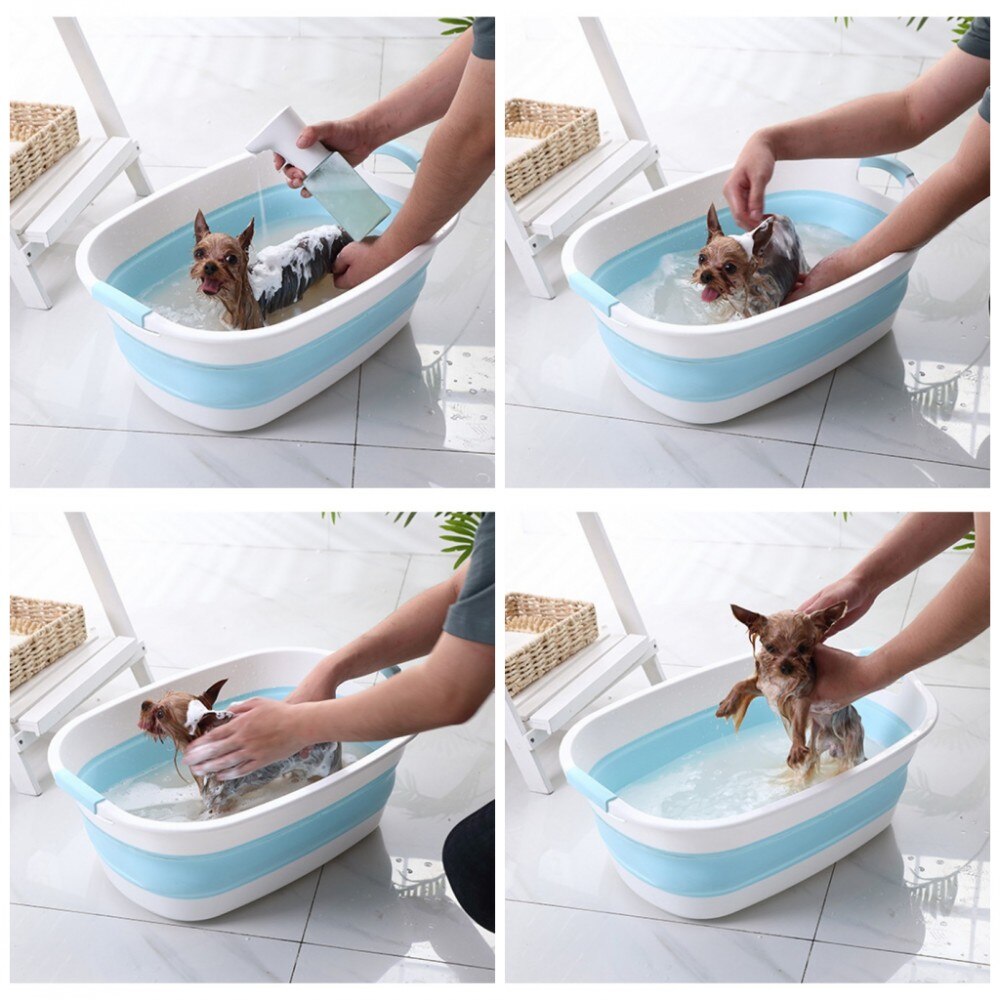 Bañera plegable portátil de silicona para mascotas, cachorros y gatos, bañeras de baño multifunción gruesas y pequeñas para perros, limpiador de bañeras, suministros