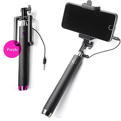 Extendable Folding Wired Selfie Stick Smartphone Monopod For Samsung Galaxy S9 iPhone Xr X Max 8 7 Plus 6 6s Huawei P20 Lite: Purple