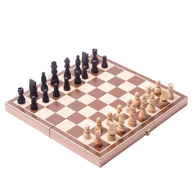 1Day Large Wooden Folding Chess Set Wood folding 3-in-1 chess natural log environmental paint work chess: style1-24x24cm