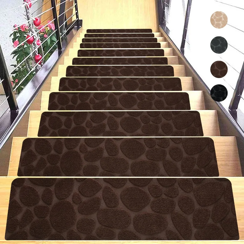 Self-adhesive Staircase Mat Non-Slip Safety Stair Tread Carpet Mat Soft Stripe Protection Cover Pads Home Decor: green