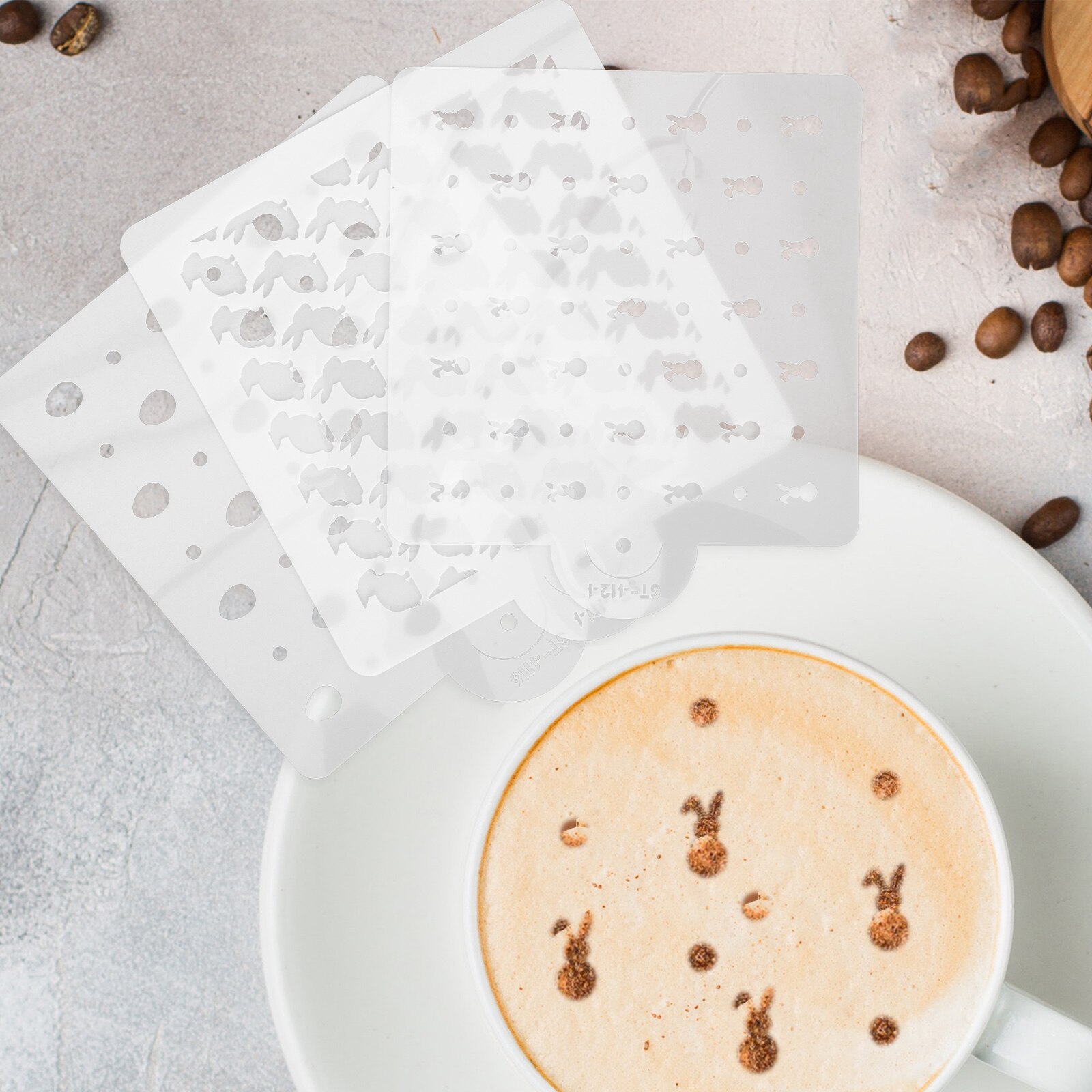3Pcs Coffee Stencils Chocolate Stencil Coffee Art Stencil Easter Latte Art Stencils for Hotel