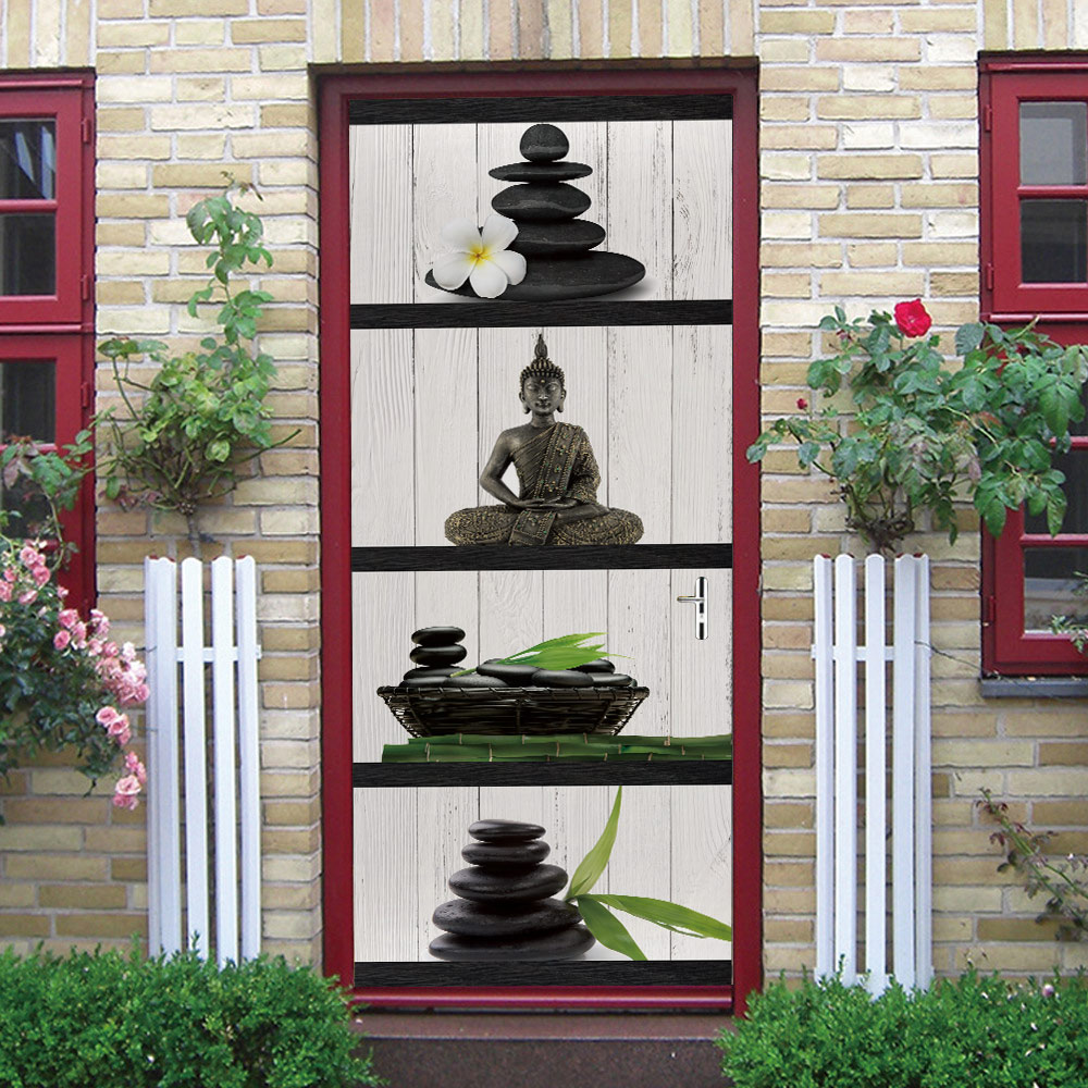 3D Buddha Relics Art Door Sticker DIY Home Decor Decals Self Adhesive Wallpaper Waterproof Mural For Bedroom On Door Renovation