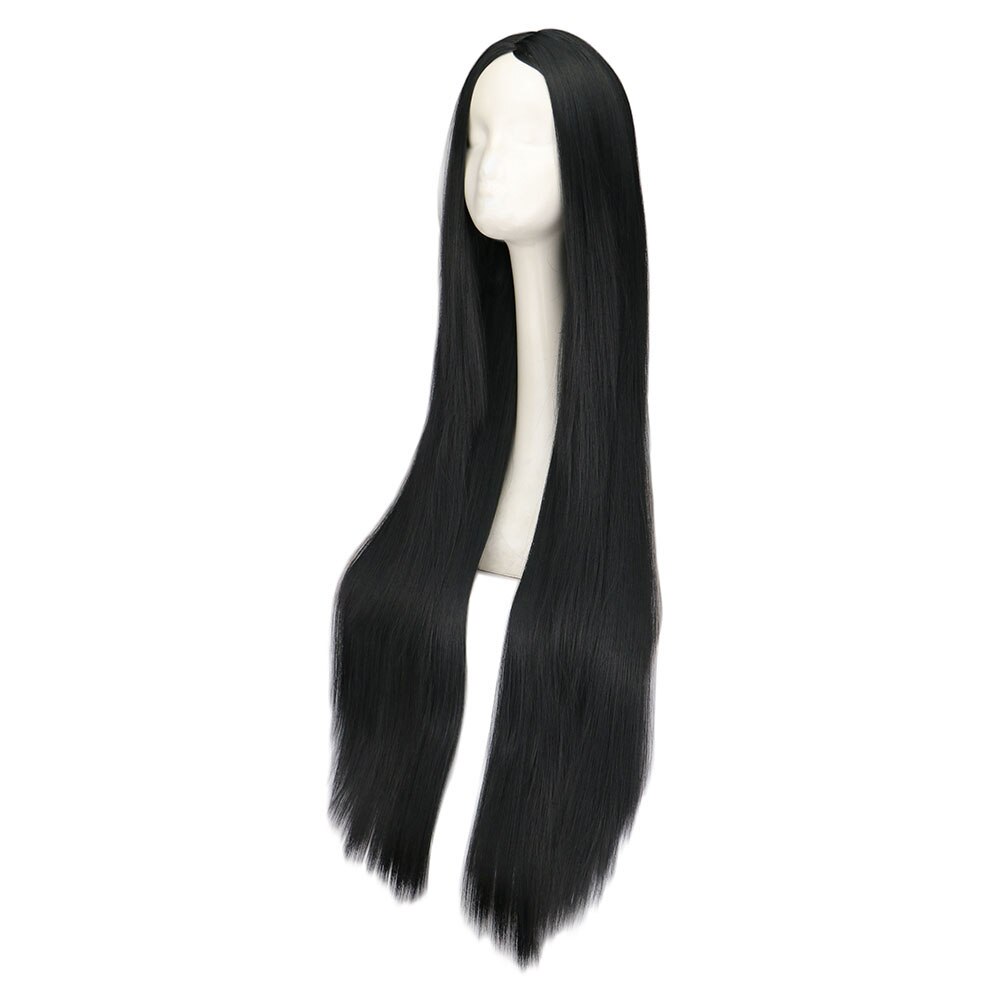 Parrucca nera 100 cm/40 pollici parrucche lunghe sintetiche resistenti al calore costume di carnevale di Halloween cosplay capelli lisci