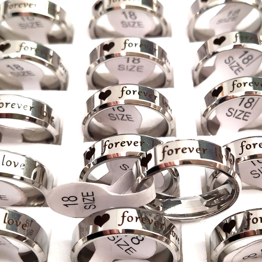 10pcs anello di fidanzamento per matrimonio in acciaio inossidabile per sempre amore acciaio inossidabile 316L 6mm anelli d'argento coppie gioielli Unisex