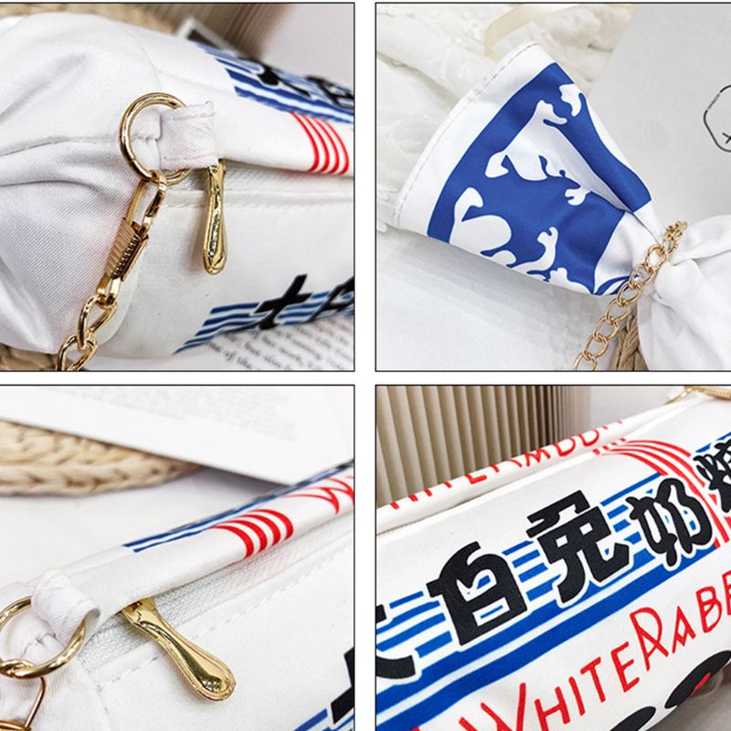 Mode Meisje Canvas Cartoon White Rabbit Creamy Candy Handtas Vrouwen Grappige Messenger Zipper Bag