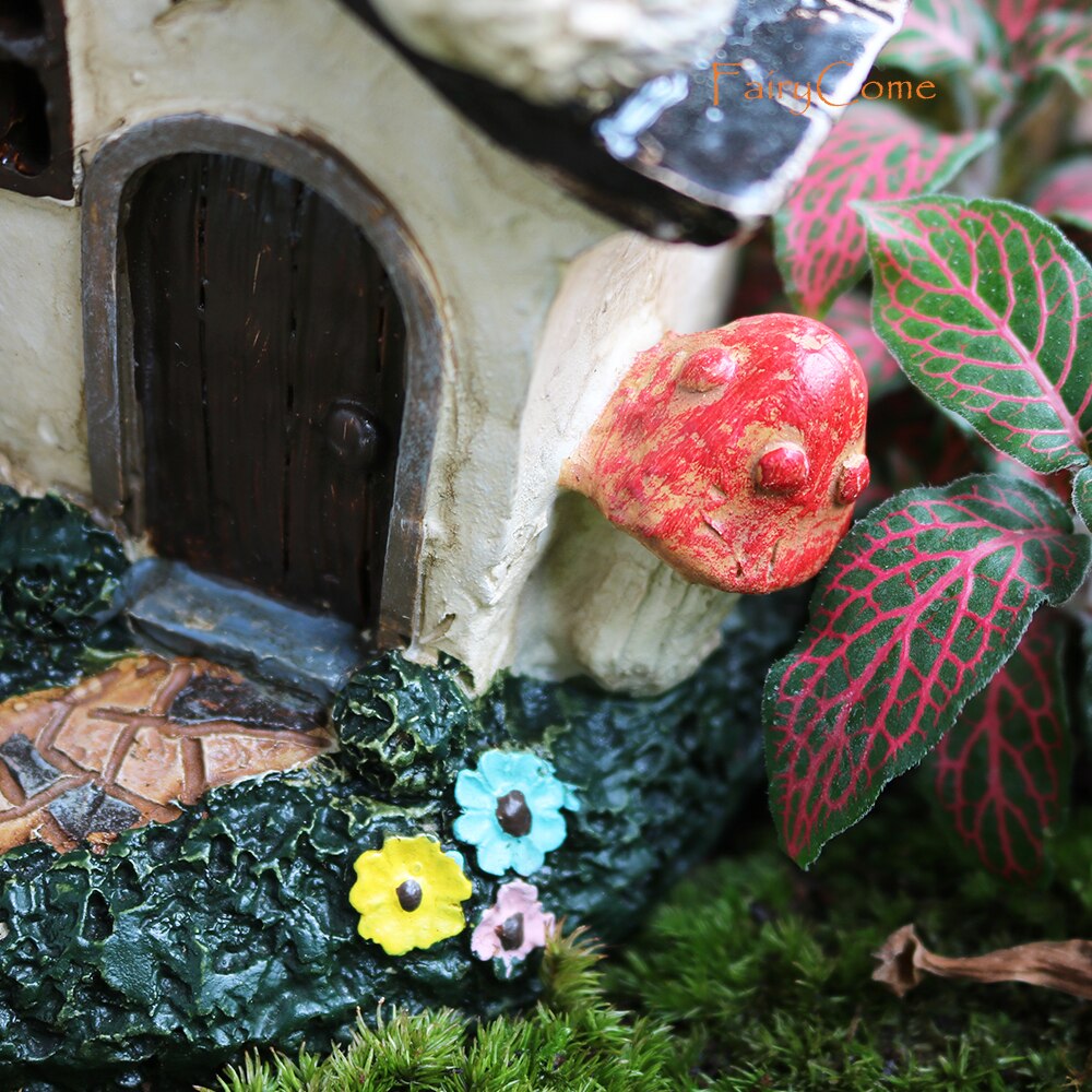 Fairy House Large Rustic Miniature Garden Villa Cottage Resin Fairy Garden Decor Miniature Woodland Gnome Hut House Dwellings