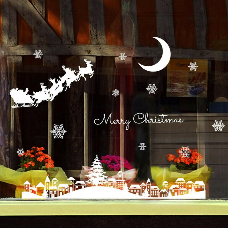 Merry Christmas Decorations Window Sticker DIY Vinyl Wall Stickers Elk Glass Decorations For Home Cute Decor Art Stickers
