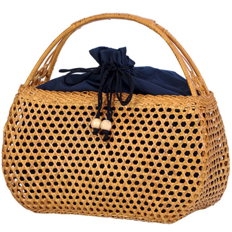 Frauen Bambus Taschen Böhmischen Weiblichen Sommer Strand Handtasche Dame Vintage Rattan Gestrickte Tasche Hohl Handarbeit Gewebt Korb Tote