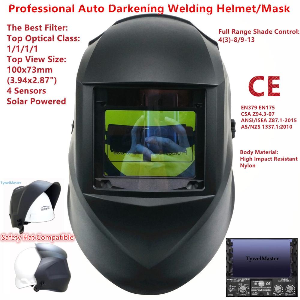 Filtr spawalniczy zobacz rozmiar 100x73mm (3.94x2.87w.) słoneczny 4 czujniki automatyczne przyciemnianie najlepsza klasa optyczna 1111 pełny zakres cień 4(3)-13