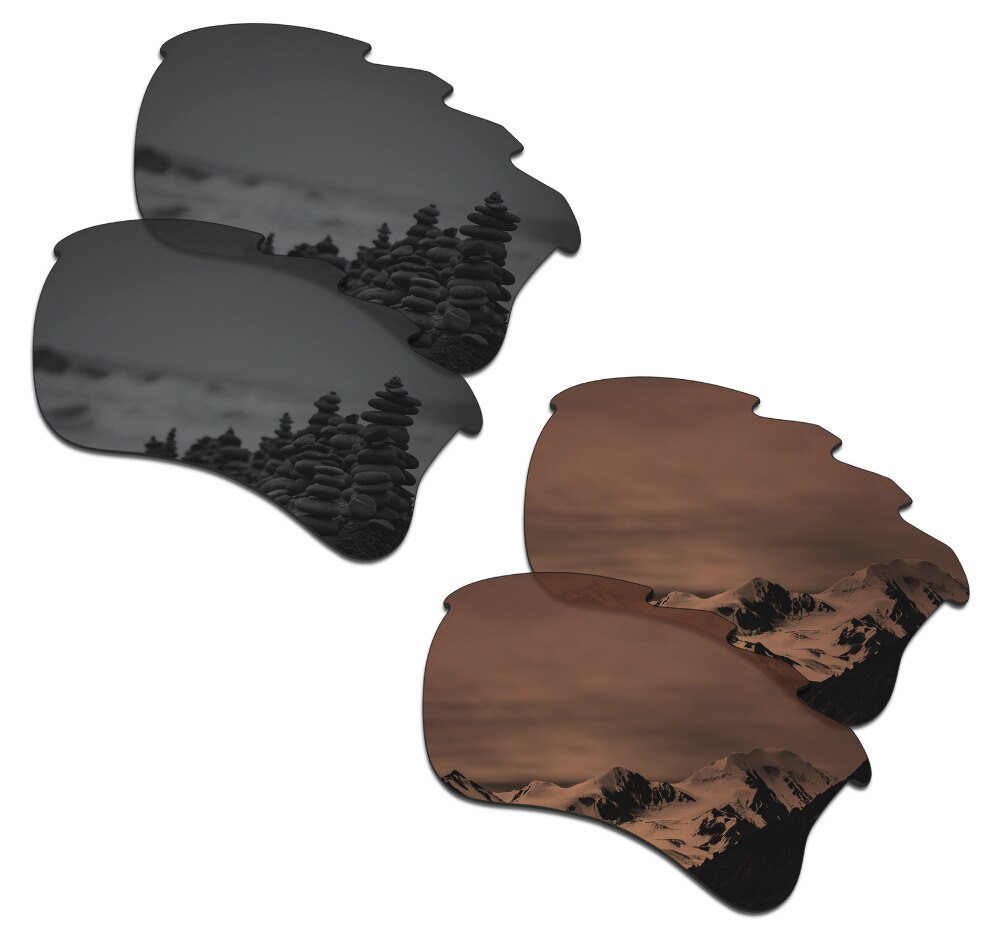 SmartVLT 2 Pairs Gepolariseerde Zonnebril Vervanging Lenzen voor Oakley Flak Jacket XLJ Vented Stealth Zwart en Amber Bruin