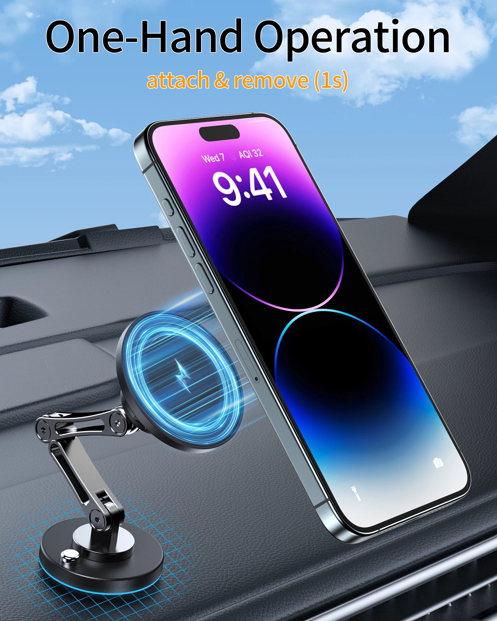 Magnetic Car Phone Holder Wireless Charger Phone Stand Rotation Mobile Phone Holder Fast Charging for IPhone 16 15 14 13 xiaomi