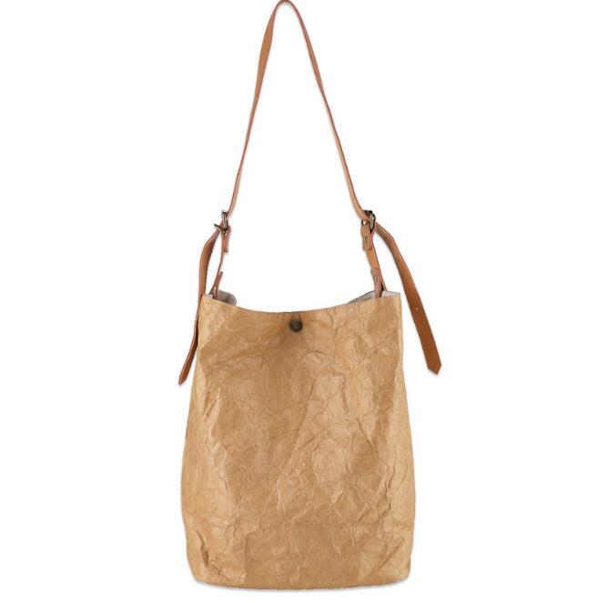 Fashionable retro shoulder bag simple wrinkled washed old bucket bag casual literary kraft messenger bag