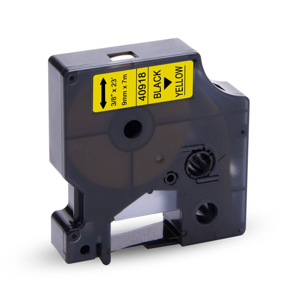 Uniplus 40910 40913 40916 40917 40918 40919 40921 etiketmaskine til dymo  d1 lm260d pnp etiketprinter 9mm blå rød gul tape: Sort på gul