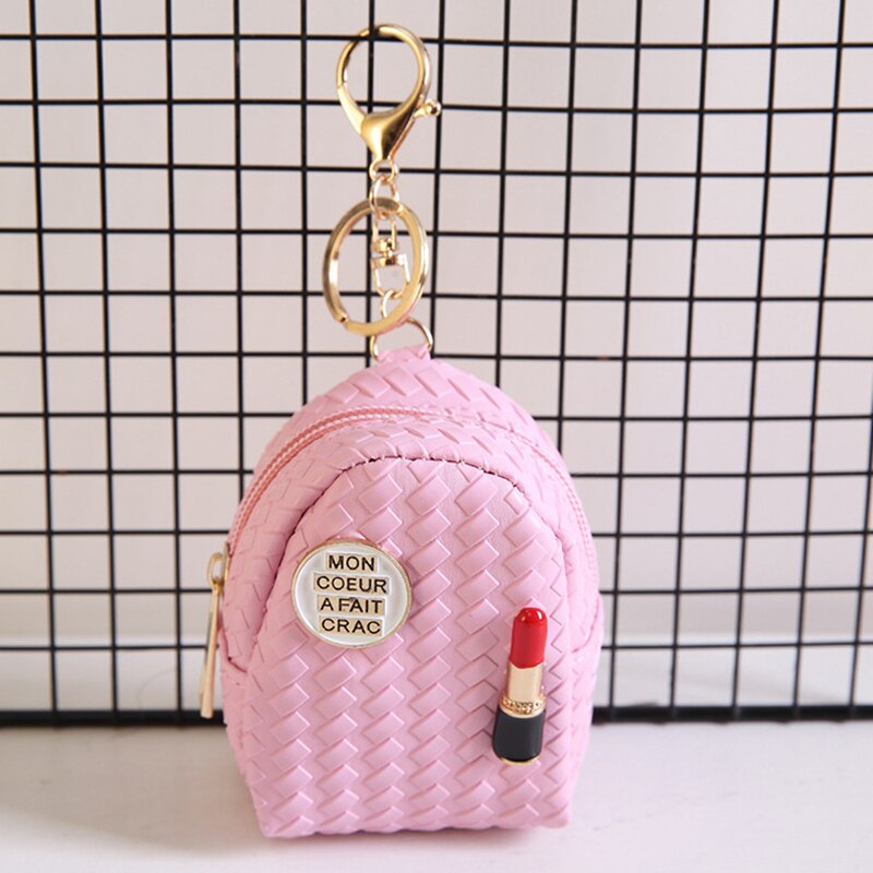 Riezman Mode Vrouwen Meisjes Mini Lipstick Portemonnee Multifunctionele Lederen Portemonnee Hand Pouch Purse Sleutelhanger Zak Kleine Portemonnees: Pink