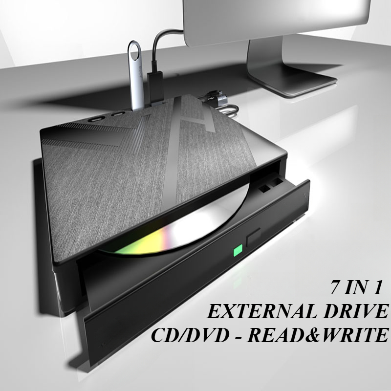 Unità CD DVD esterna con 4 porte USB e slot per schede TF/SD Lettore unità disco CD/DVD portatile Lettore masterizzatore per PC portatile