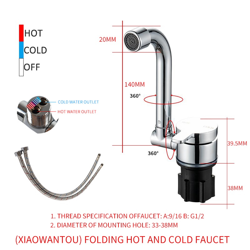 Robinet RV pliable à 180 degrés, évier rotatif à 360 degrés, robinet ou froid, cuisine, salle de bains, caravane, accessoires de robinet marin RV: Argent
