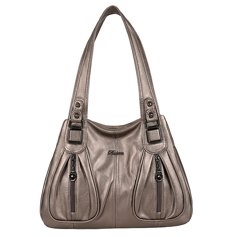 Solid Color PU Leather Shoulder Bags for Women Luxury Handbags Women Bags Handbags Tote Bag Sac: Bronze