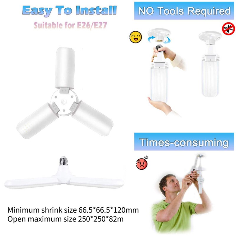 Led Garage Lights, Super Bright 40W Daylight Light Bulbs 4000LM Deformable Garage Ceiling LED Shop Lights