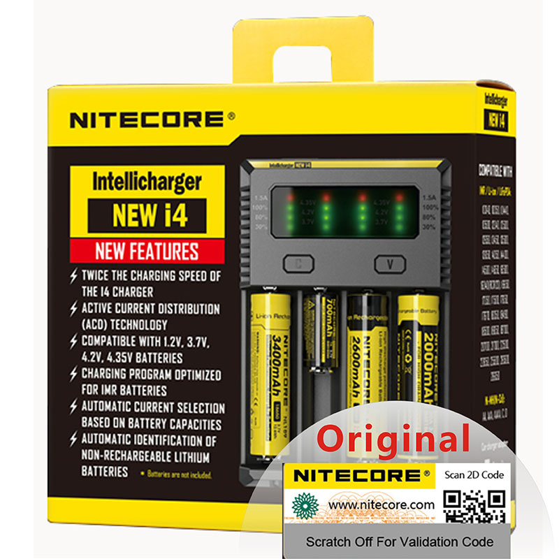 Nitecore I4 Battery Charger 18650 14500 16340 26650 LCD Li-ion Fast Charger 12V Charing for A AA AAA Battery Car Charger C2