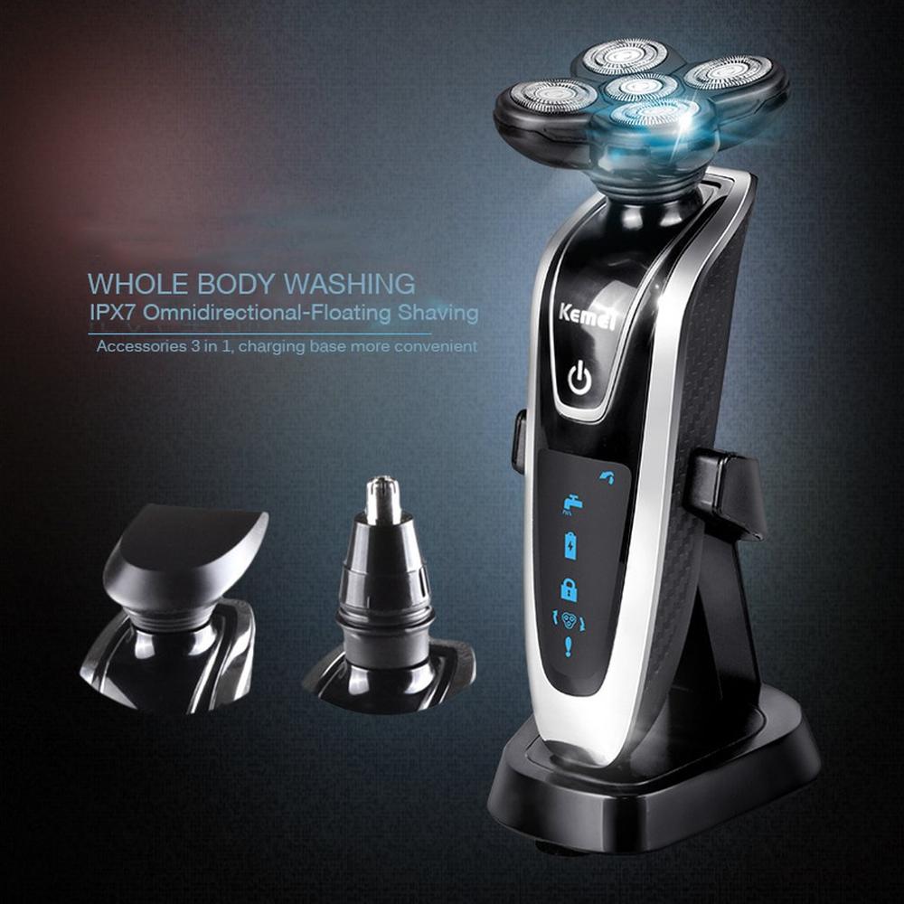 3-In-1 Electric Shaver Body Waterproof Rotary Smart Rechargeable Razor With Stainless Steel 5D Floating Cutter KM5886