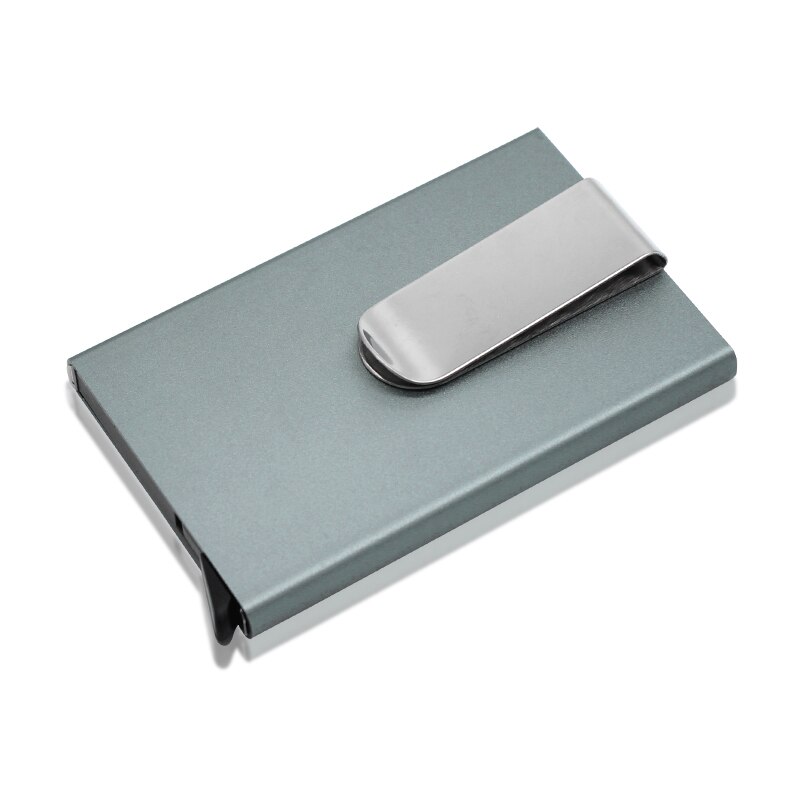 Metal wallet ultra-thin automatic pop-up card holder bank card holder anti-degaussing theft brush small card holder: Gray