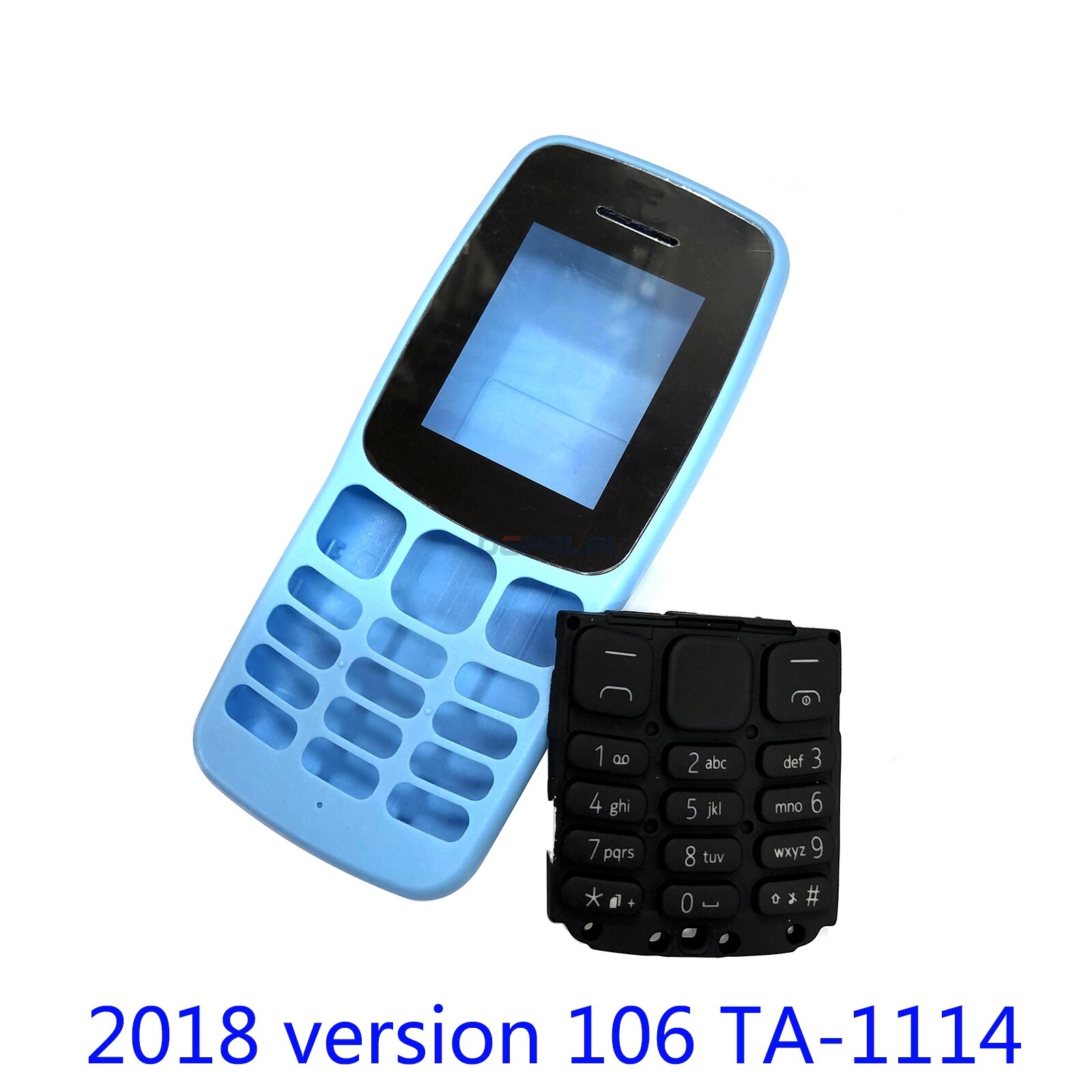 Pour Nokia 106 TA-1114 boîtier complet de téléphone portable face au boîtier batterie porte arrière clavier anglais: 106 TA-1114 Blue