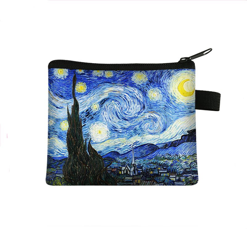 Van gogh/michelangelo/da vinci bolsas de moedas arte mulheres batom bolsa estrelado/senhora mini bolsa de cartões