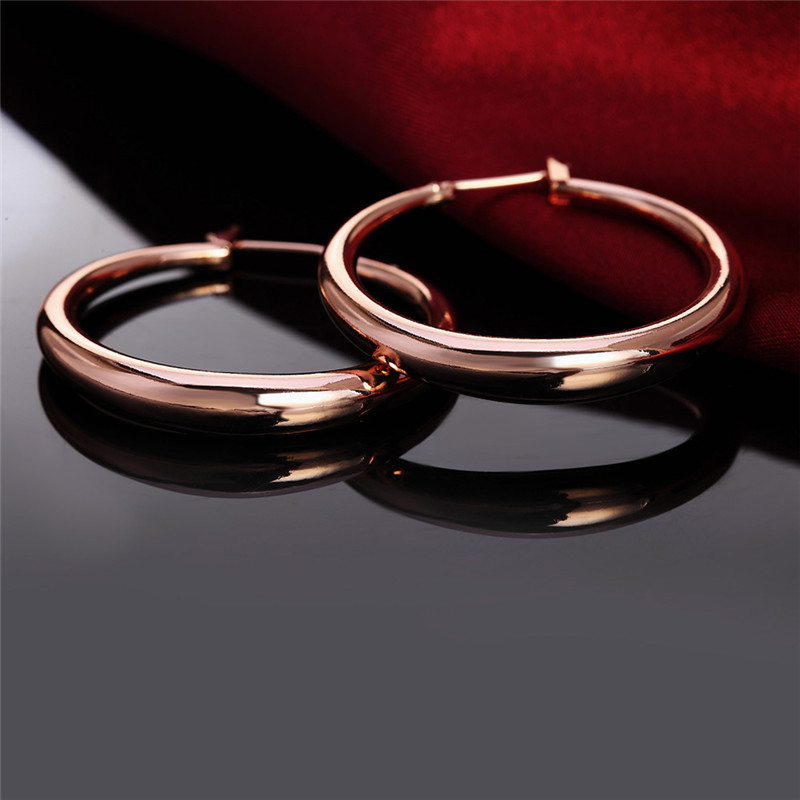 Rose Gold plated Thick Round Creole Hoop Earrings Classic Piercing Women Casual Sporty Engagement party Jewelry