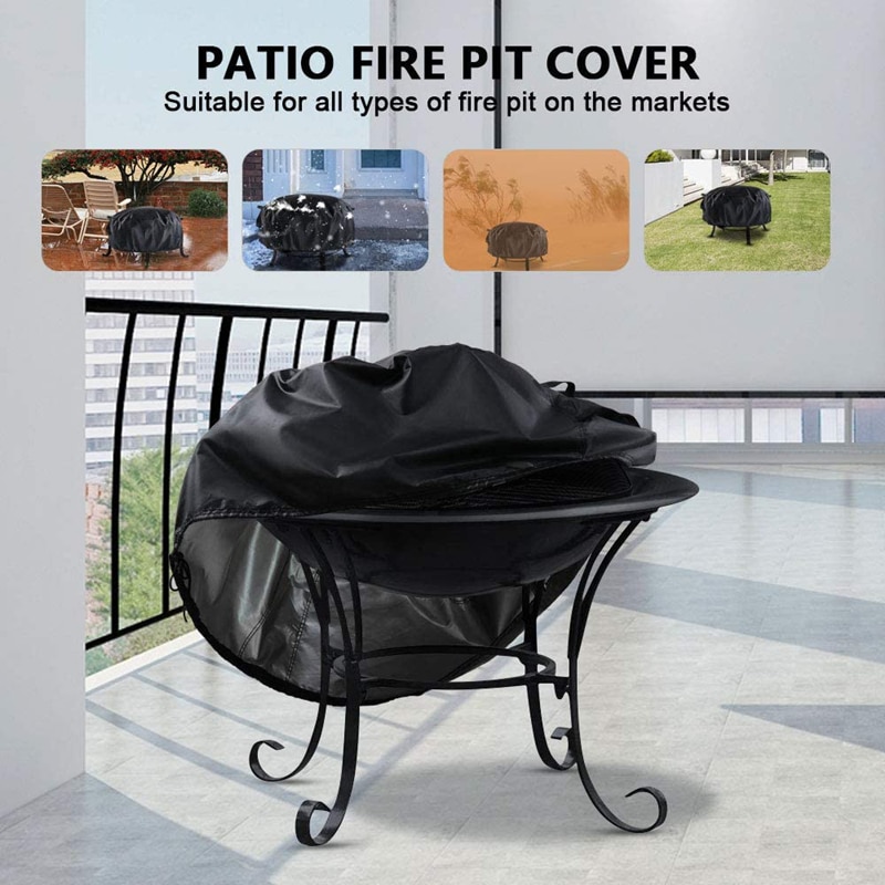 Waterproof Patio Fire Pit Cover Black UV Protector Grill BBQ Shelter Outdoor Garden Yard Round BBQ Cover Canopy Furniture Covers