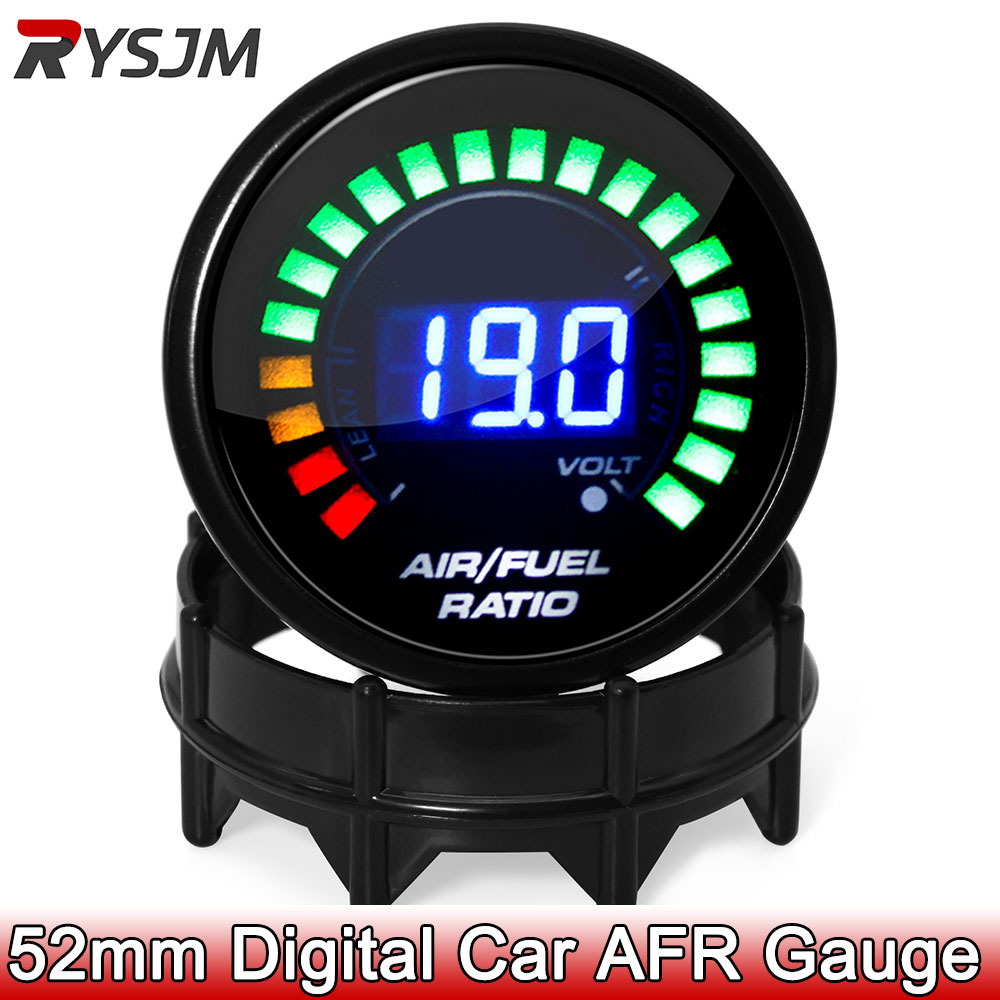 52mm Digital Car AFR Gauge 2 in 1 AFR Gauge Voltmeter Racing Gauge Air Fuel Ratio Gauge Narrowband for 12V Car Volt Meter