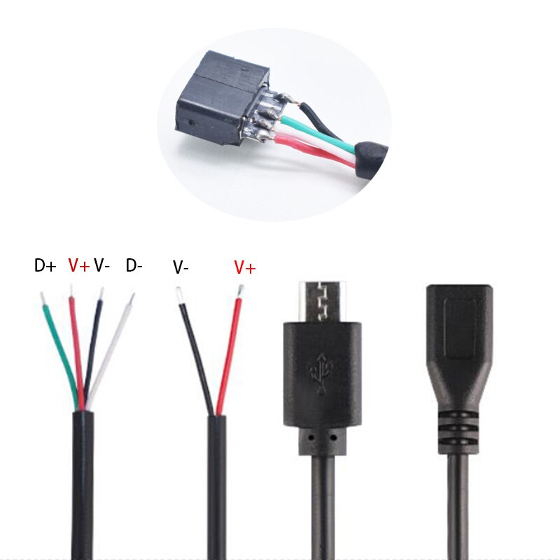 5pcs Micro USB 2.0 A Female Jack Android Interface 4 Pin 2 Pin Male Female Power Data Charge Cable Cord Connector 30CM
