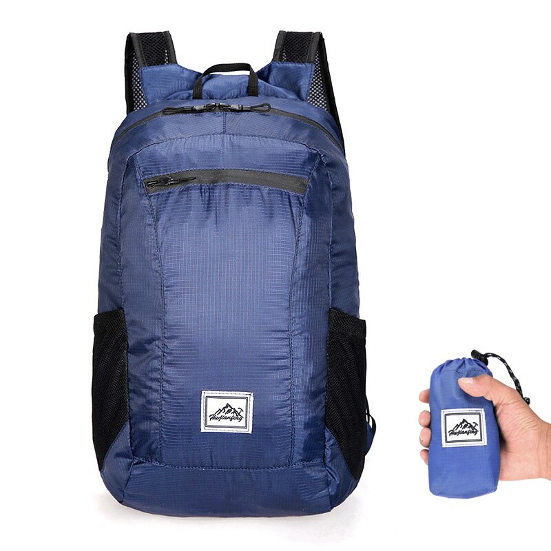 Draagbare Vouwen Rugzak Mannen Vrouwen Winkelen Outdoor Wandelen Ultralight Reizen Rugzakken 20L Waterdichte Camping Opvouwbare Tassen: Dark Blue