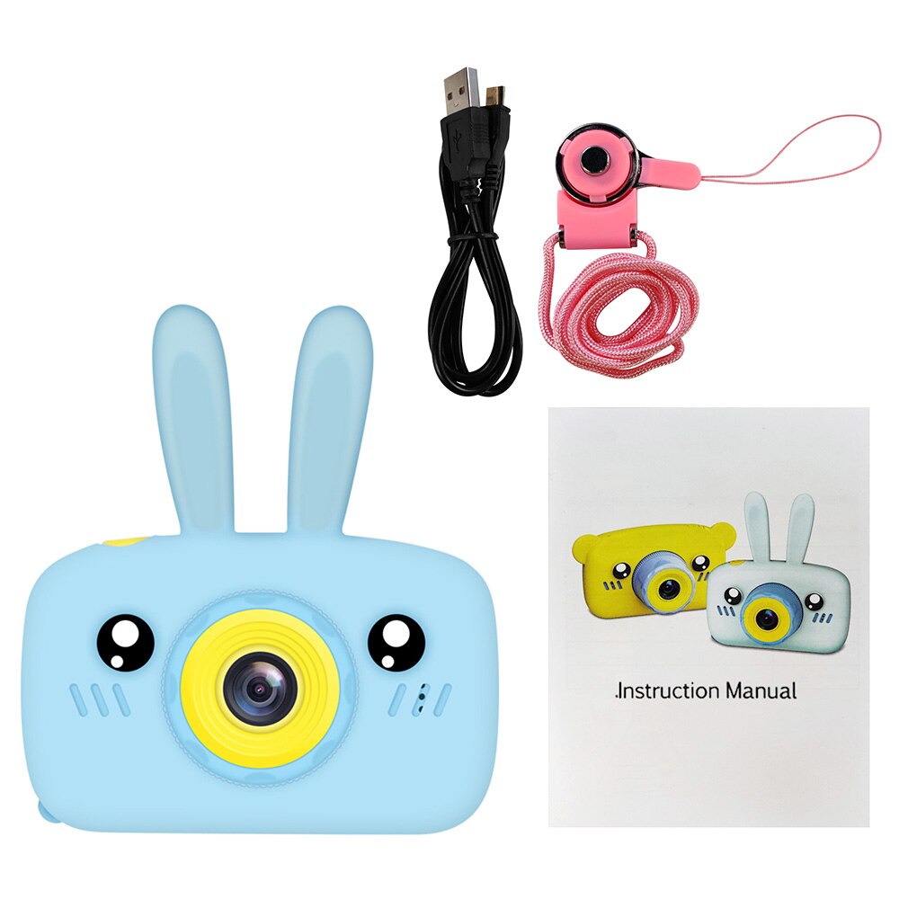 Kinderen Camera Cartoon Konijn 2 "1080P Hd Video Recorder Focus Ingebouwde Stickers & Spiegel 32G geheugenkaart Kids Digitale Camera 'S: Blauw