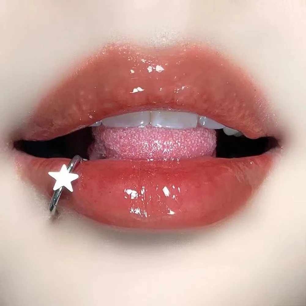Anillo de labio de acero inoxidable con bisagras para morder las estrellas, Piercing para la nariz, pendientes picantes para chica, corazón, Labret Vertical, joyería para el cuerpo: Color amarillo dorado claro