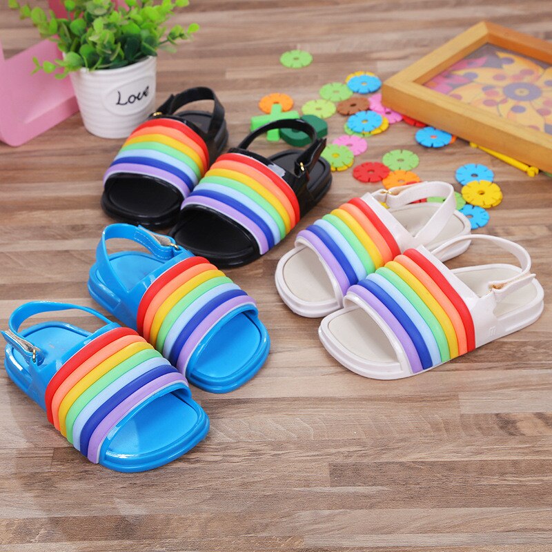 Excargo Regenboog Kleur Zomer Schoenen Kinderen Plastic Sandalen Jelly Schoenen Meisje Mode Sandalen Platte Pvc Sandalen Voor Kind
