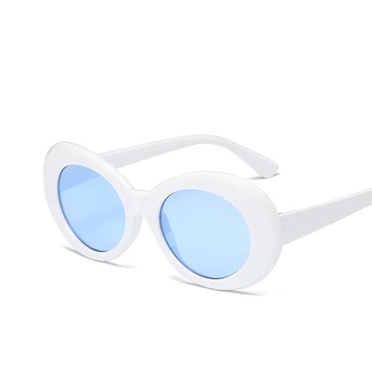 Mærke vintage ovale solbriller kvinder retro klare linse briller runde solbriller til kvindelige damer oculos de sol: Hvidblå