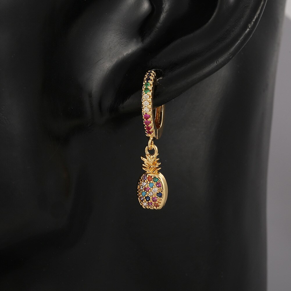 1 Paar Gouden Kleur Mini Ananas Fruit Oorbel Bohemian Regenboog Zirkoon Piercing Sieraden Voorkomen Allergie Accessoires