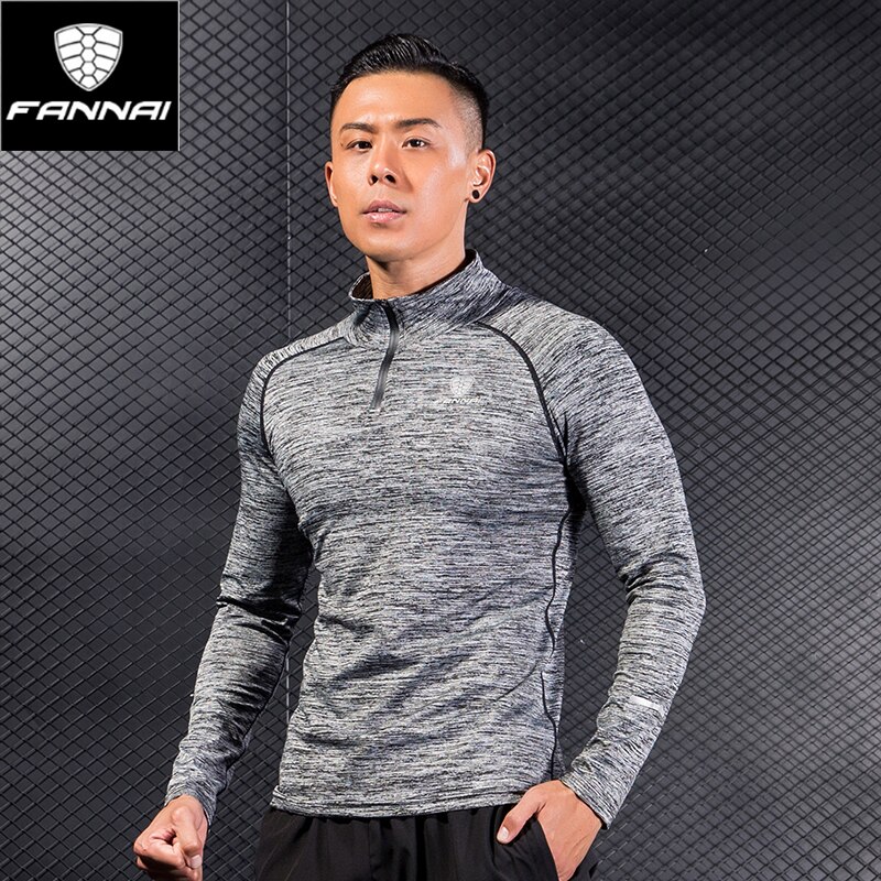 for Men Gym Sweater Shirt Training Tshirt Fitness Sweater Long-sleeve Stretch Tight Collar Running Jogging Sweater Top Quick Dry