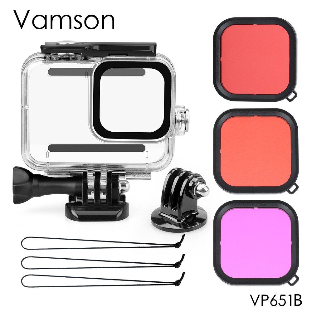 Vamson Voor Gopro Hero 8 Zwart 45M Onderwater Waterproof Case Duiken Beschermende Cover Behuizing Mount Voor Go Pro 8 accessoire VP651: VP651B