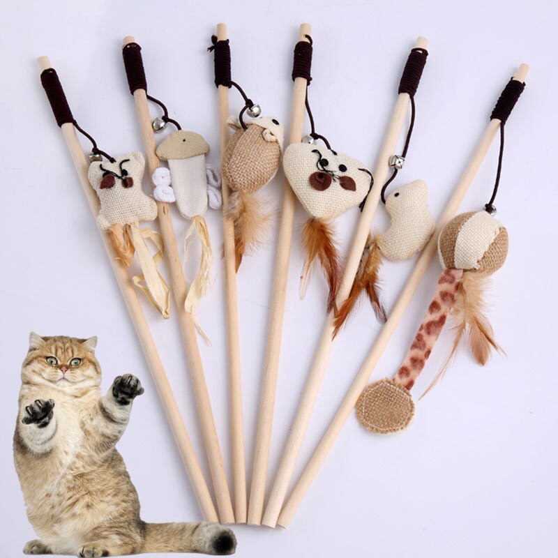 Gato suministros para gatitos juguetes palo de madera trenza multiforma interactiva con Mini campana OCT998